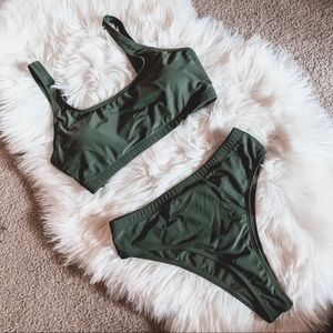 Army Green High Rise/High Hip Bikini